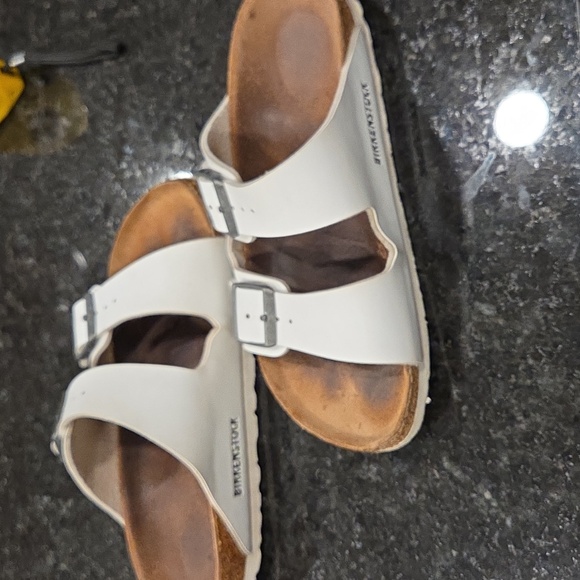 Birkenston Arizona White and Brown Sandals - Picture 2 of 5